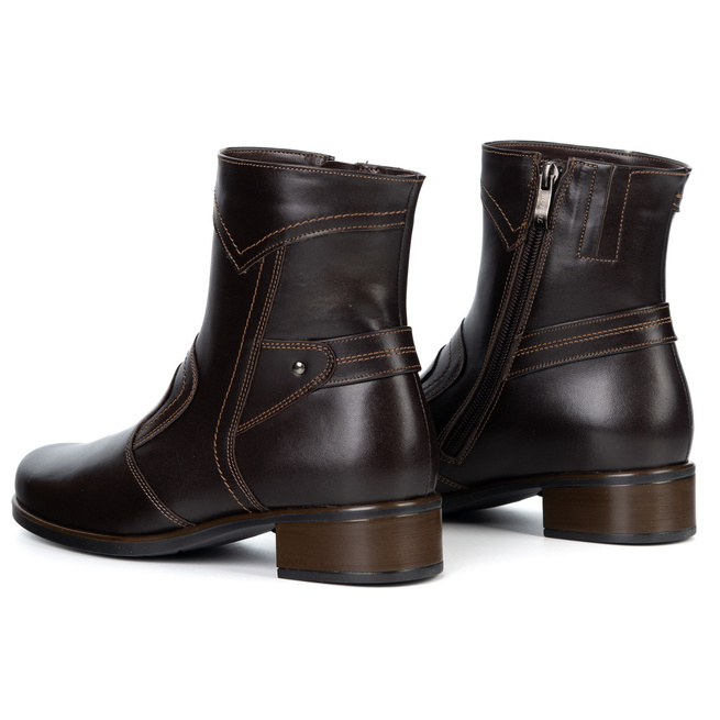 Dámské zateplené kožené boty se zipem 888BB hnědé