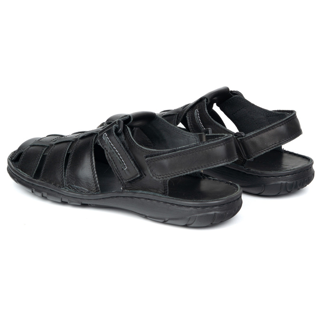 Skórzane sandały męskie Pollonus 6-0103-010 zakryte z rzepem na lato