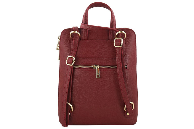 Plecak skórzany / listonoszka - Casual 2w1 - Czerwony