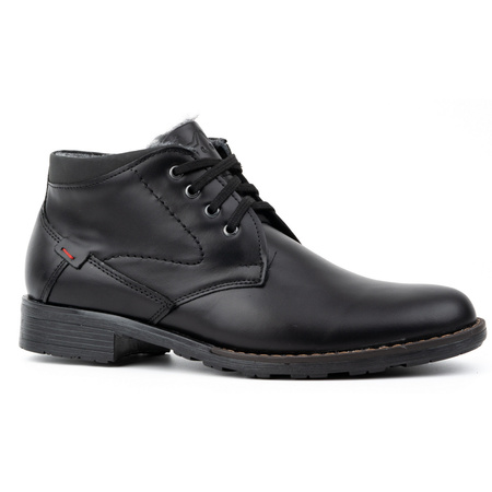 Buty męskie skórzane zimowe C16S czarne z czarnym