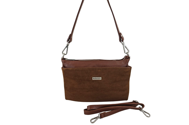 Pojemna torebka listonoszka ze skóry i zamszu - Brązowa
