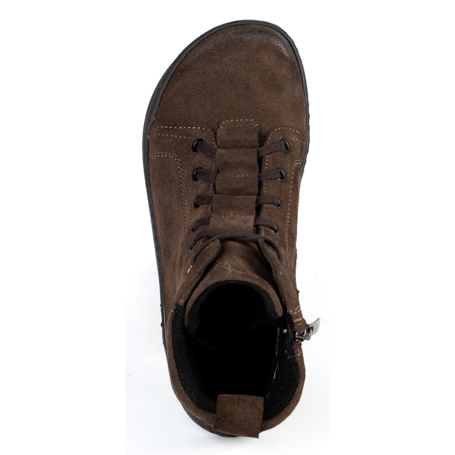 Barefoot minimalistické kožené boty Riley zateplené hnědým velurem