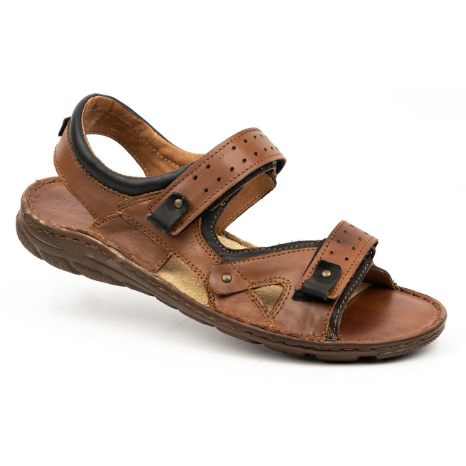 Pánské kožené sandály na suchý zip 947Ł hnědé