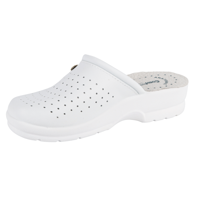 Comfooty Alessia klapki damskie skórzane anatomiczne ażurowe białe