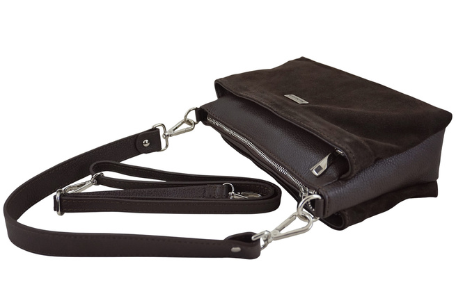 Prostorná poštovní taška z kůže a semiše - Hnědá tmavá