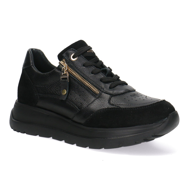 Skórzane półbuty damskie sneakersy Pollonus czarne 5-1719-002