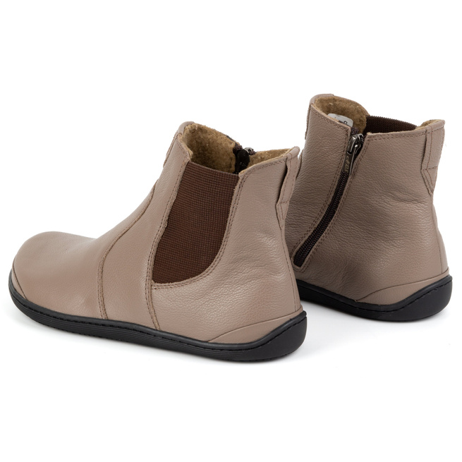 Damskie buty barefoot sztyblety z zamkiem ocieplane 1263 ciemno beżowe