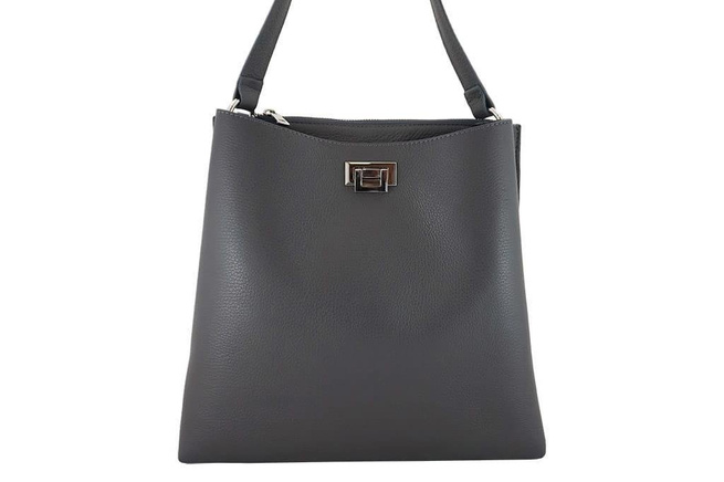 Duża torba damska skórzana - Barberini's - Ciemnoszara