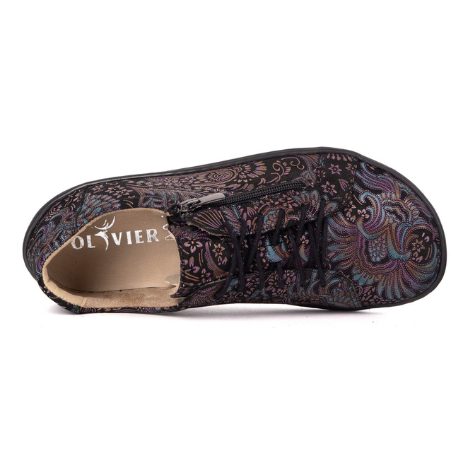 Damskie minimalistyczne buty skórzane barefoot model perforowane 1243 FIOLET ETNICZNY