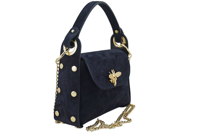 Semišová kabelka se zlatými doplňky - tmavě modrá