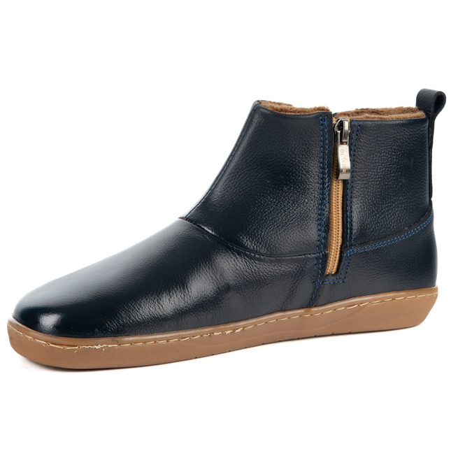 Buty damskie zimowe barefoot skórzane Z-B07 granatowe zamek