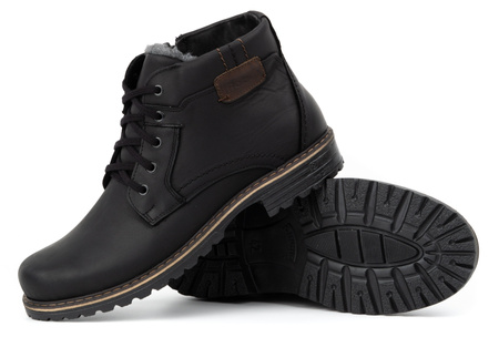 Buty męskie trzewiki zimowe skóra J35S czarne z brązem