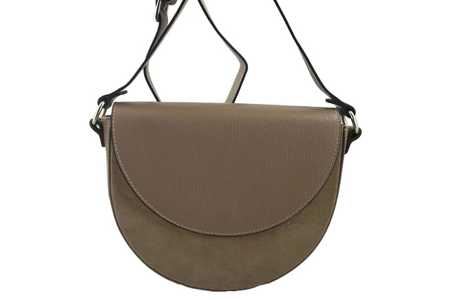Půlkruhová kožená poštovní taška - tmavě béžová