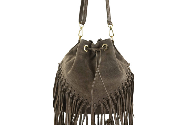 Torebka skórzana boho style - Beżowa ciemna