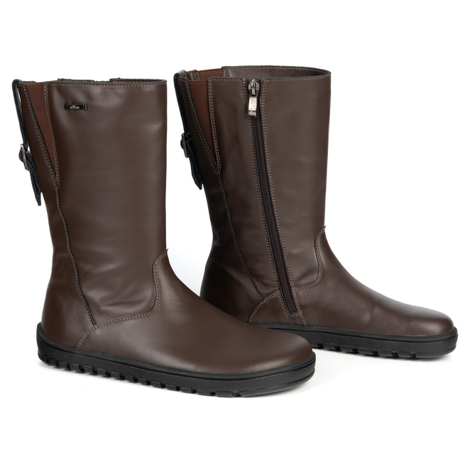 Barefoot Vivian kožené polobotky zimní podrážka nulová kapka hnědá tvář