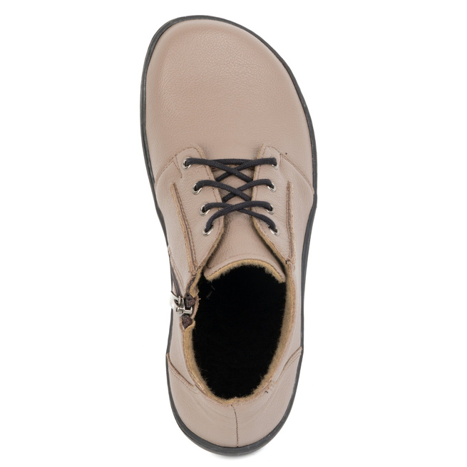 BAREFOOT dámská lehce zateplená kožená kotníková obuv se zipem 787 béžová