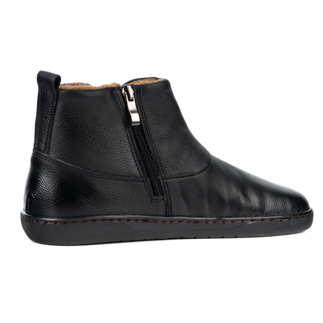 Buty damskie zimowe barefoot skórzane Z-B07 czarne licowe na zamek