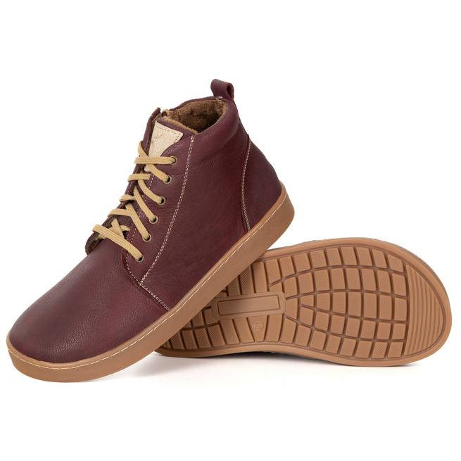 Buty damskie zimowe barefoot skórzane Z-B04 bordowe