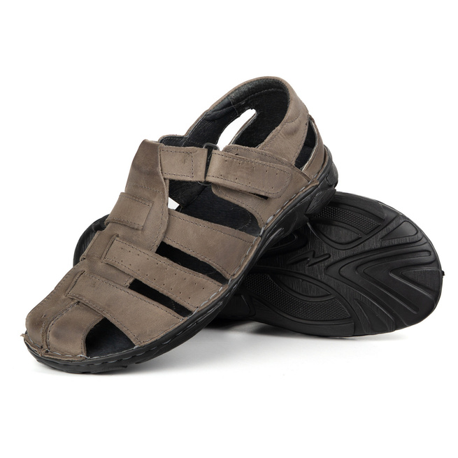 Pánské kožené sandály na suchý zip 211/2 šedé