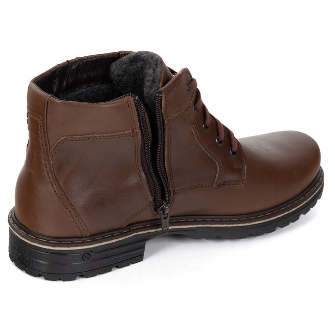Męskie buty zimowe trzewiki skórzane J35S brązowe