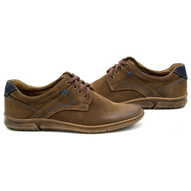 Buty męskie skórzane casual 858K brązowe