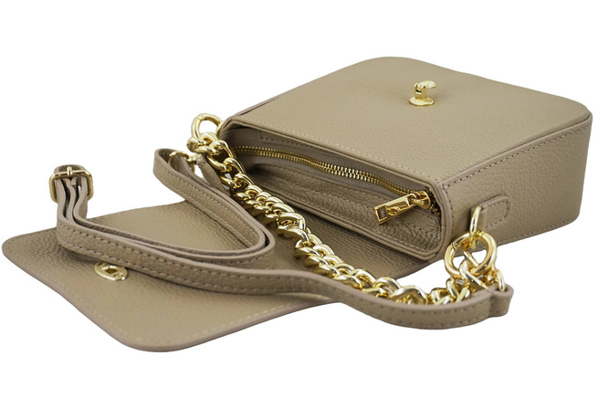 Modna torebka skórzana ze złotym łańcuszkiem - Beżowa