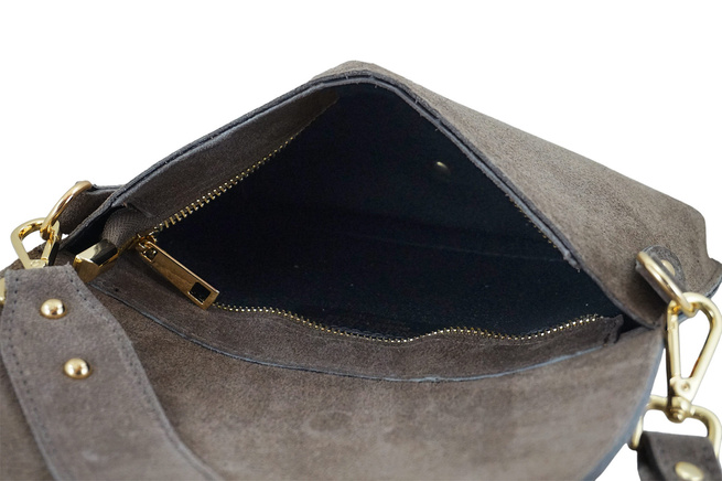 Semišová poštovní kabelka se širokým popruhem - tmavě béžová