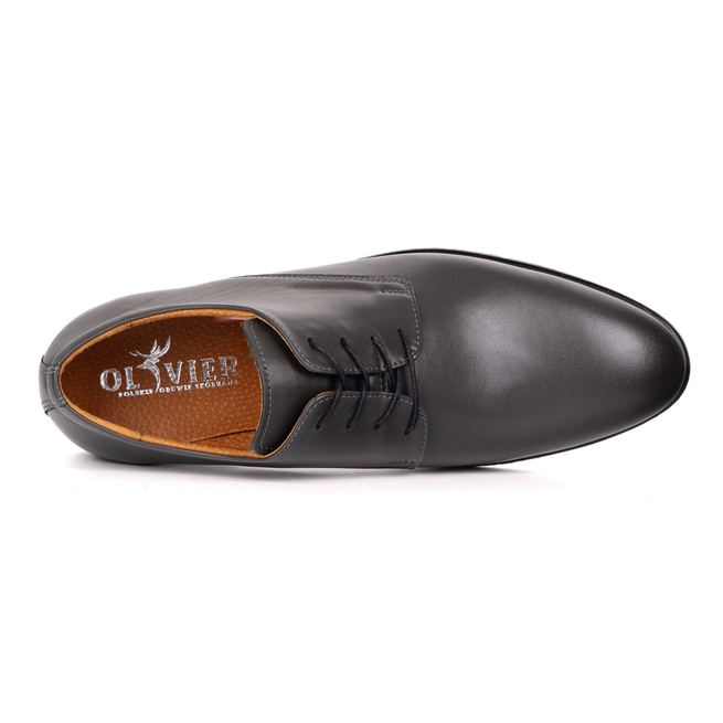 Buty męskie skórzane wizytowe Olivier 484 szare – klasyczne półbuty derby