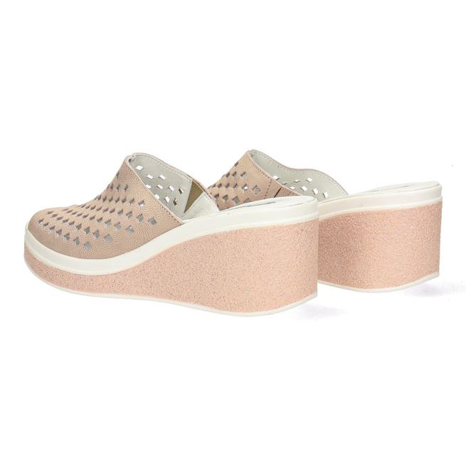 Dámské kožené žabky na platformě Pollonus pink/gold 5-1264-007