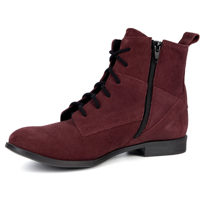 Olivier Claire – klasyczne botki damskie sznurowane z zamkiem, skóra naturalna bordowe