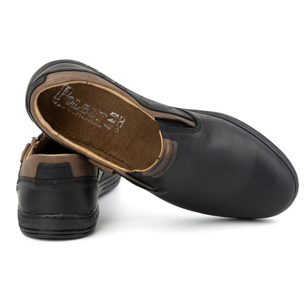 Buty męskie skórzane wsuwane slip-on 401 Czarne