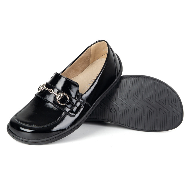 Barefoot damskie mokasyny skórzane minimalistyczne 1288AR czarny lakier