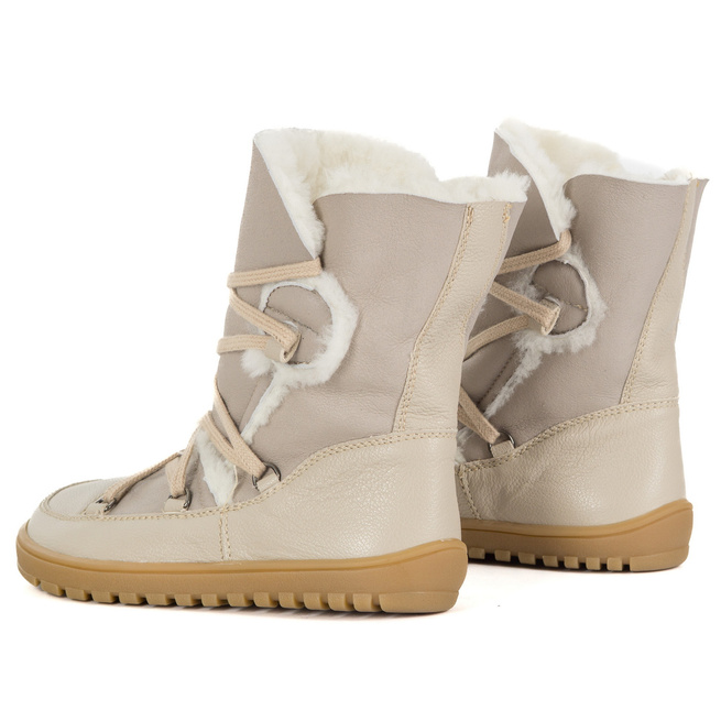 Botki damskie BAREFOOT skórzane 1802 beżowe+naturalny baran