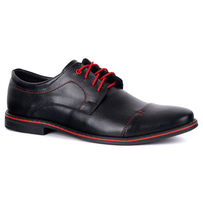 Buty męskie skórzane eleganckie 276LU czarne z czerwonym