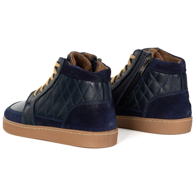 Buty damskie zimowe barefoot skórzane Z-B05 granatowe