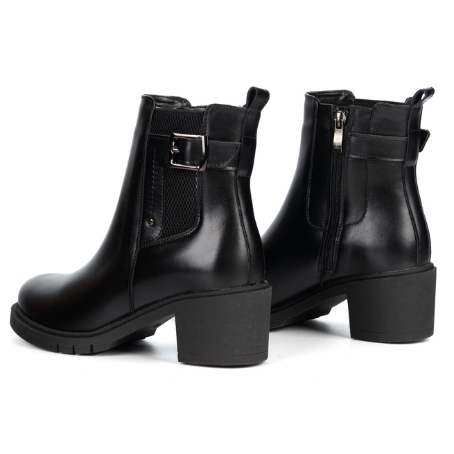 Botki skórzane damskie 405BB na obcasie czarne