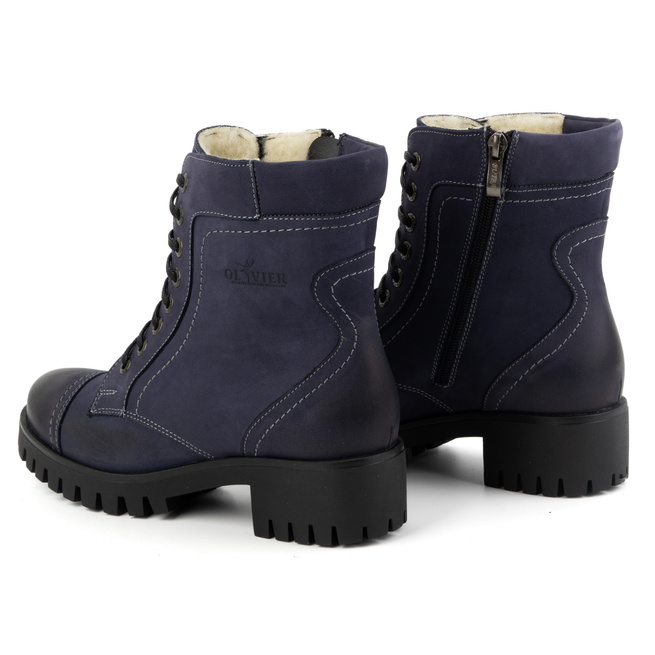 Dámské kožené boty zateplené zimní boty 272BB navy blue