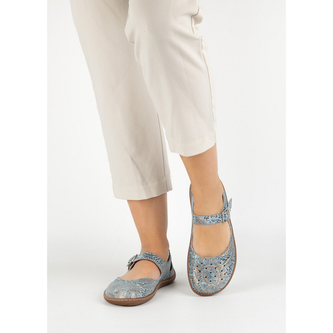 Dámská kožená obuv barefoot s potiskem 1284 modrá