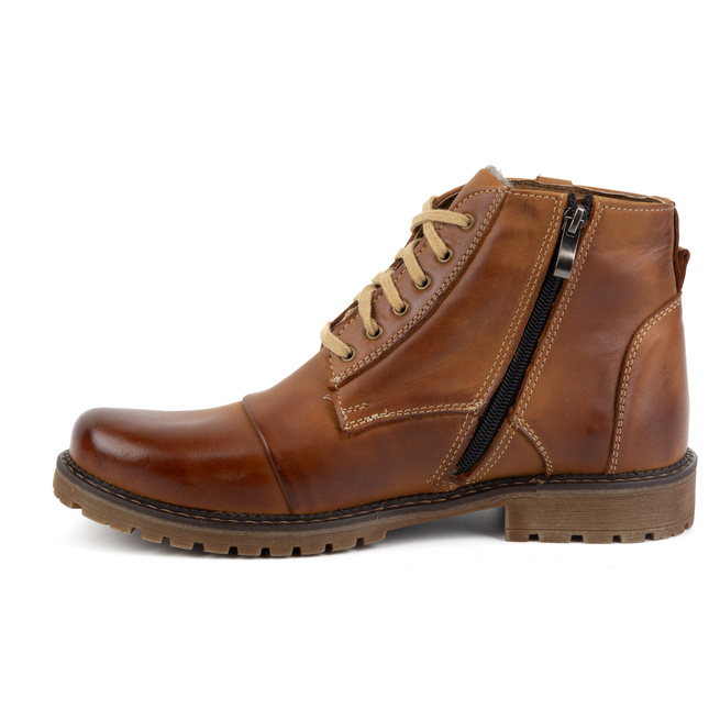 Zimowe Buty Męskie skórzane Trzewiki 137 brązowe