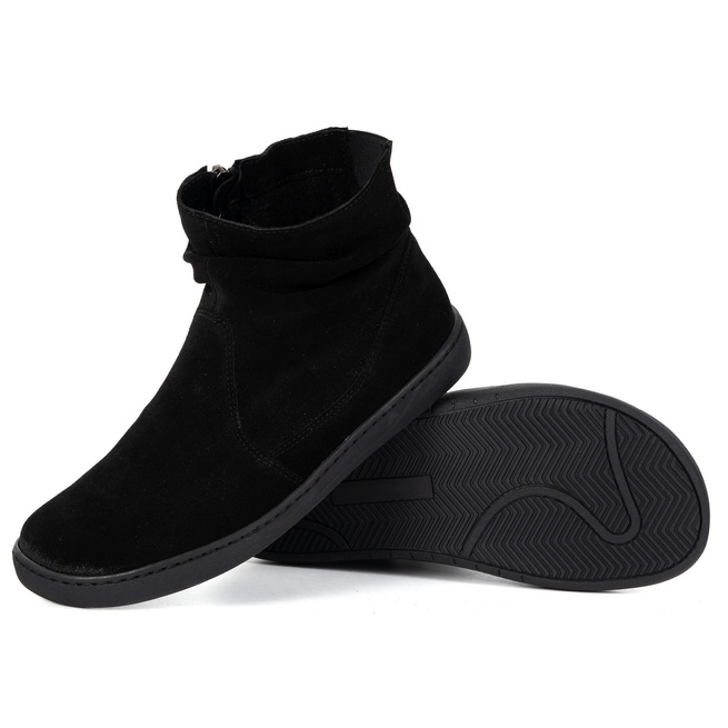 Damskie buty barefoot sztyblety z zamkiem ocieplane 1297 czarny welur