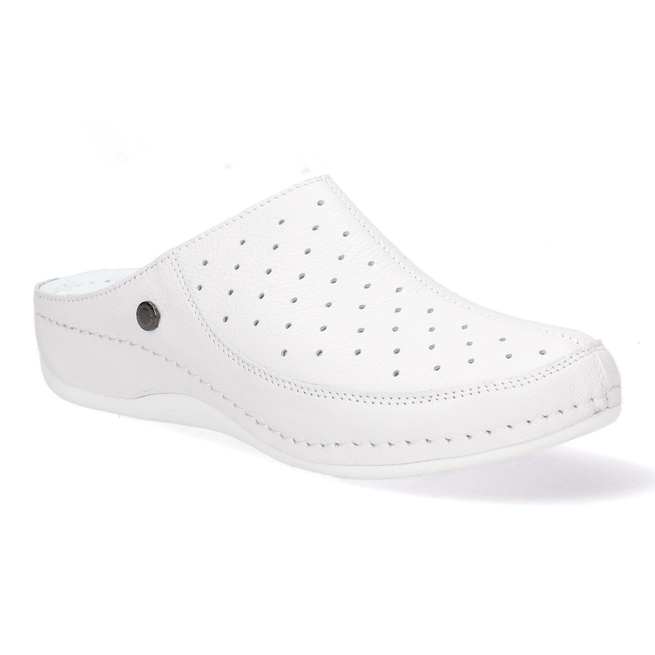 Dámské žabky Pollonus potažené kůží, bílé perforované