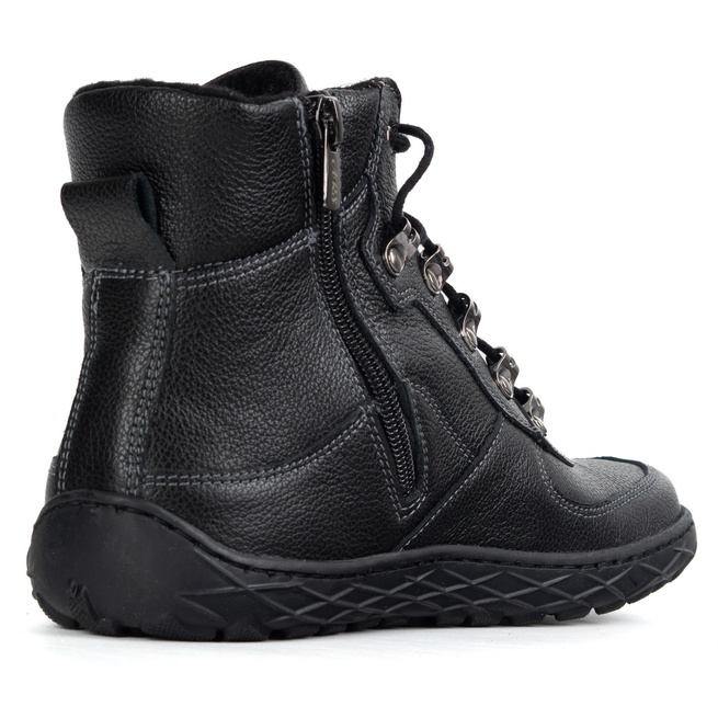 Buty barefoot zimowe damskie skórzane ocieplane wełną szeroki przód czarne 1292