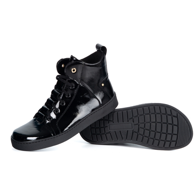 Barefoot buty skórzane minimalisthyczne Riley ocieplane czarne lakier