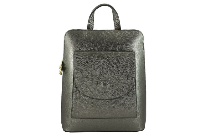 Batoh z metalizované kůže / poštovní taška 2v1 - tmavě zlatá