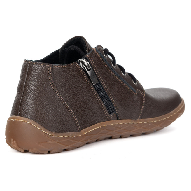 Buty damskie skórzane BAREFOOT lekko ocieplone za kostkę z zamkiem 787/2 brązowe