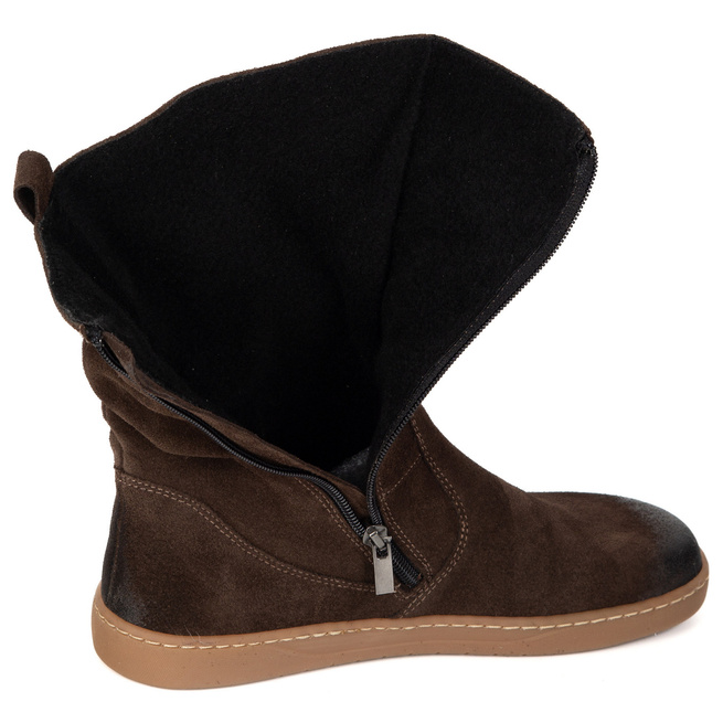 Buty Damskie botki BAREFOOT skórzane ocieplane Freja polskie brązowe