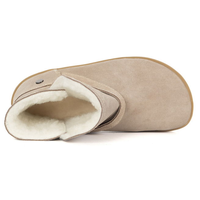 Buty damskie BAREFOOT zimowe Olivier Harper beżowe skórzane, ocieplane wełną merino