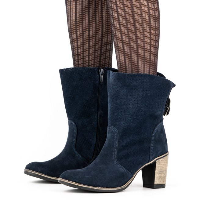 Tmavě modré prolamované kožené boty Sophia