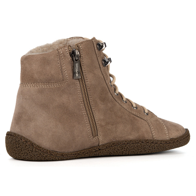 Damskie trzewiki barefoot ocieplane wełną merino 0769W cappucino welur