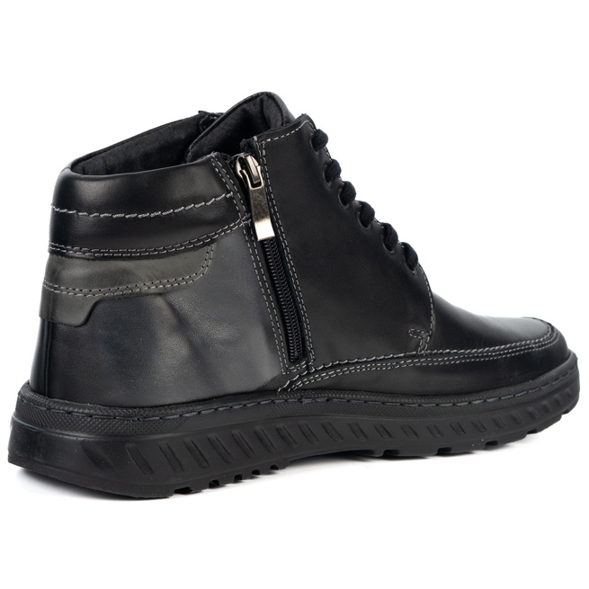 Pánské zateplené boty 964 černé kožené vázané na zip